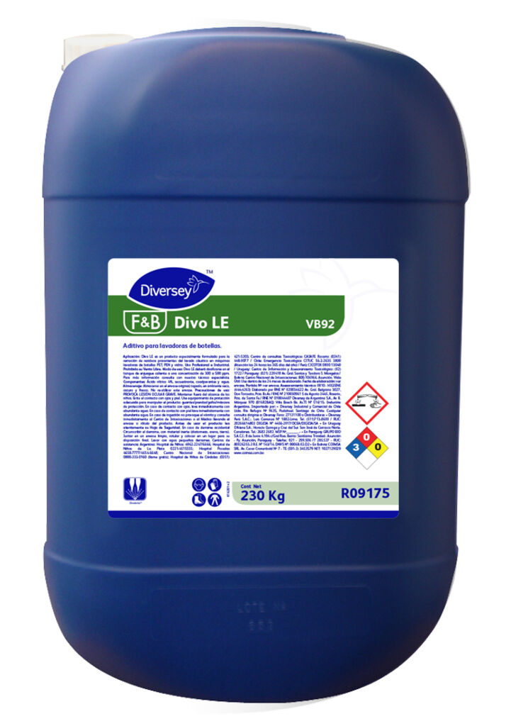 DIVO LE VB92 230kg - ADITIVO DE LAVADO DE BOTELLAS PARA EL TRATAMIENTO DEL PRE - ENJUAGUE FINAL